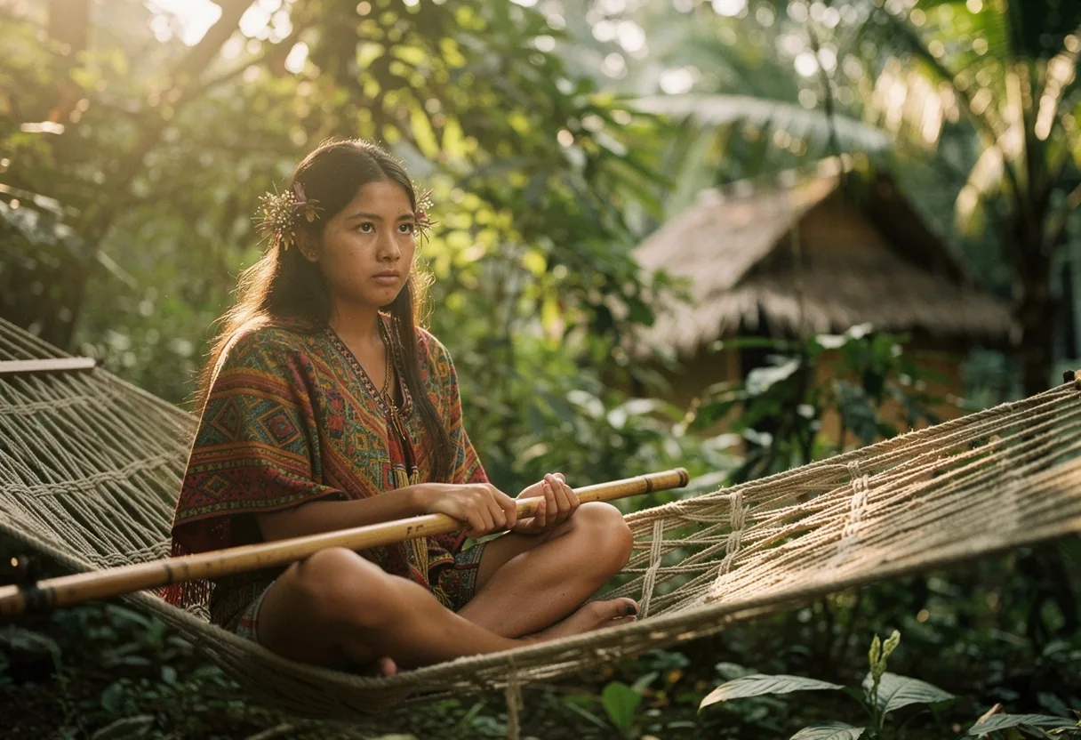 Indigenous leaders discussing environmental rights in the Colombian Amazon, explaining their cause.